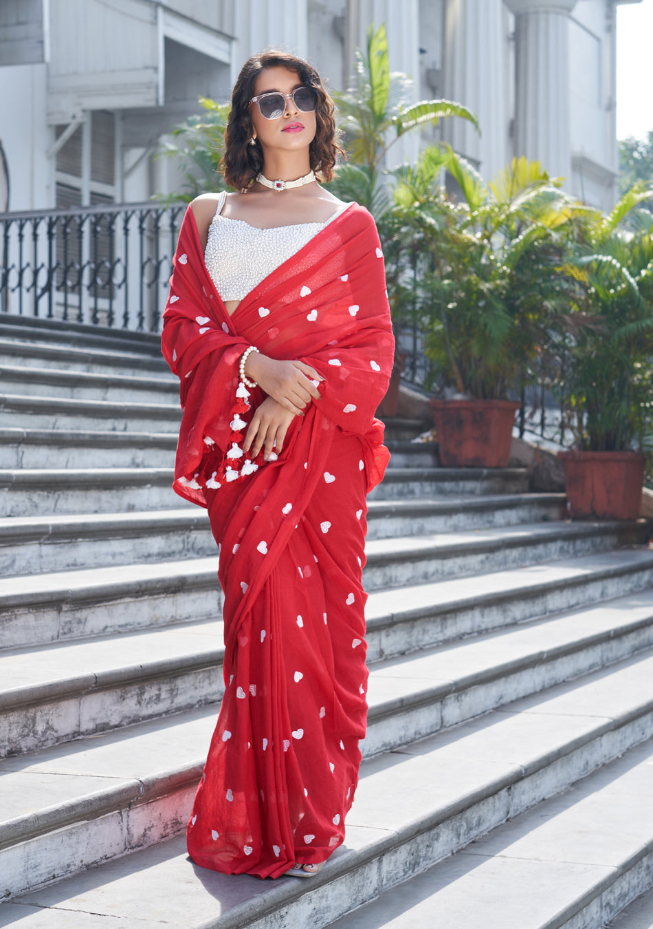 Red Hearts Saree