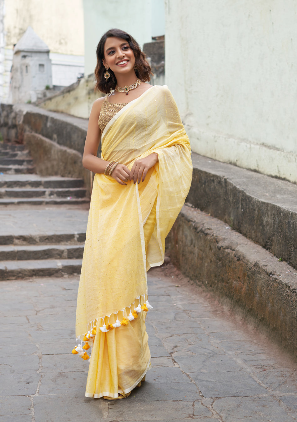 Yellow Sequence Saree