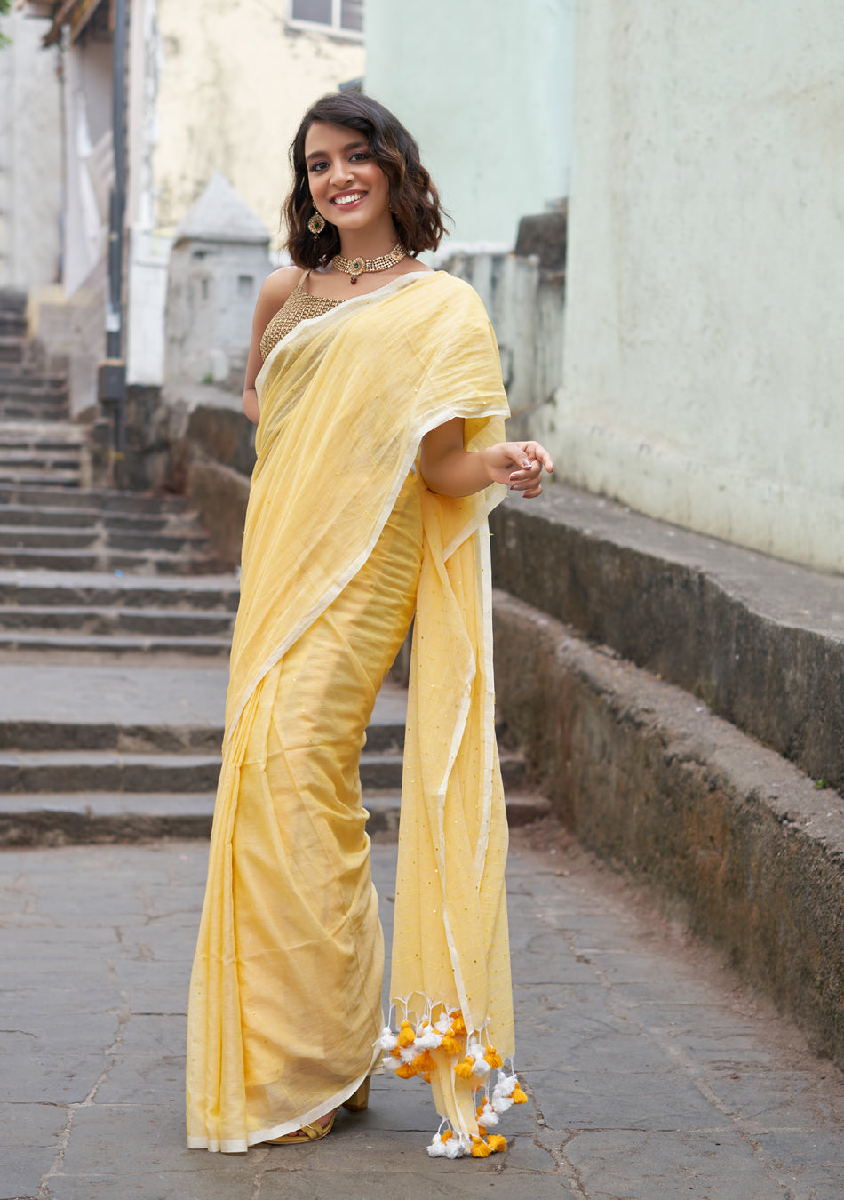 Yellow Sequence Saree