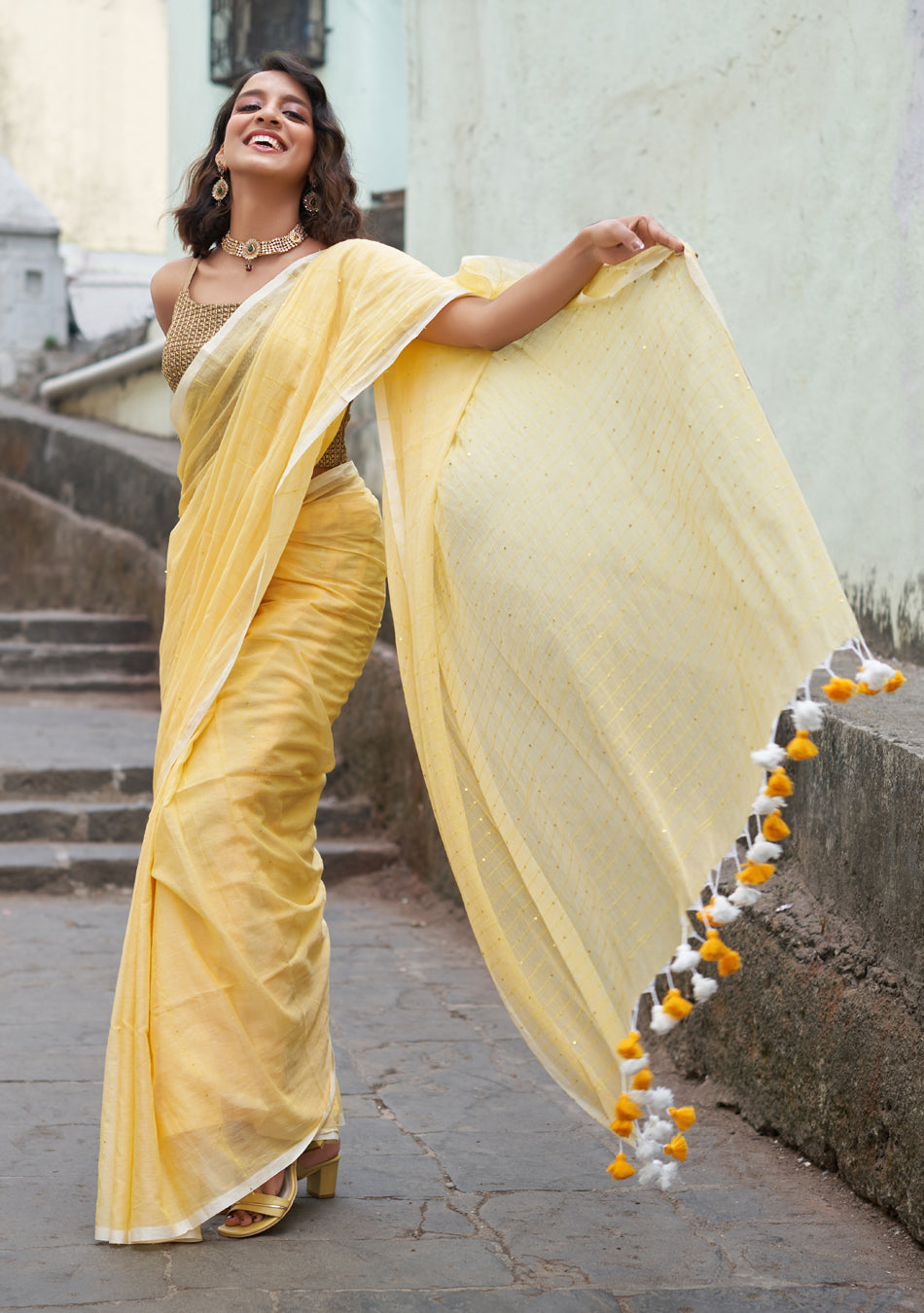 Yellow Sequence Saree