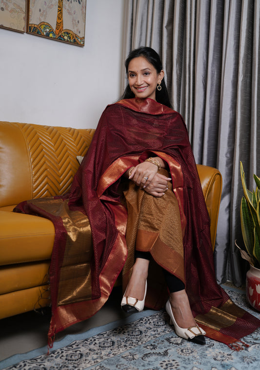 Brown and maroon Maheshwari Suit