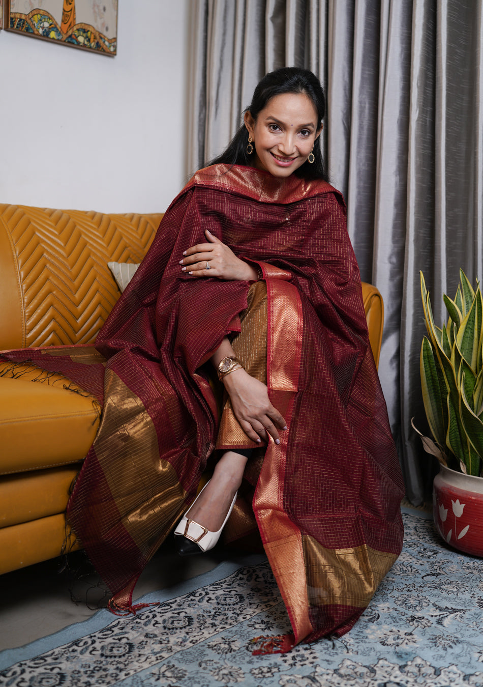 Brown and maroon Maheshwari Suit