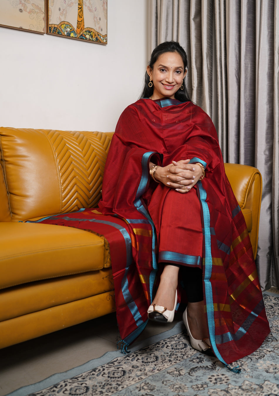 Red Maheshwari Silk Suit