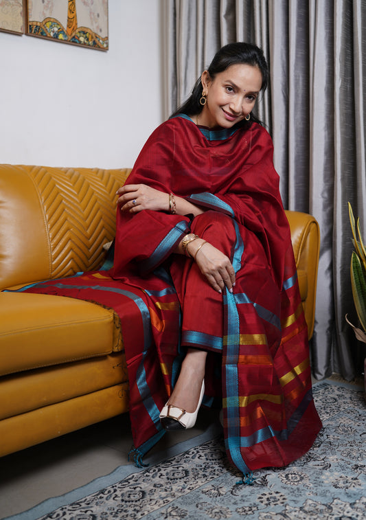 Red Maheshwari Silk Suit