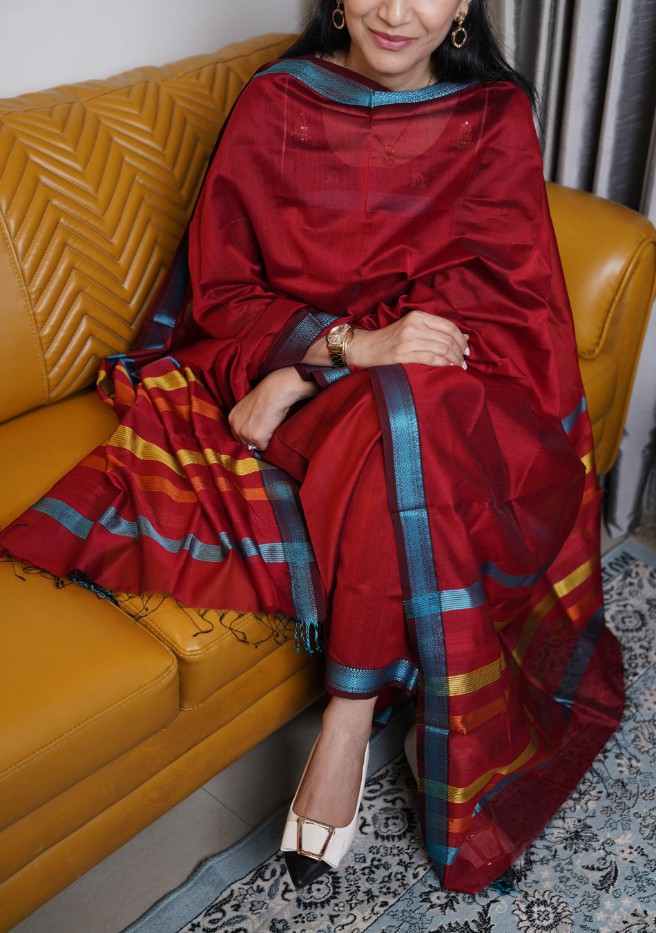 Red Maheshwari Silk Suit