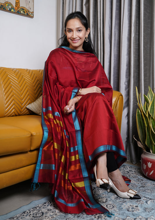 Red Maheshwari Silk Suit