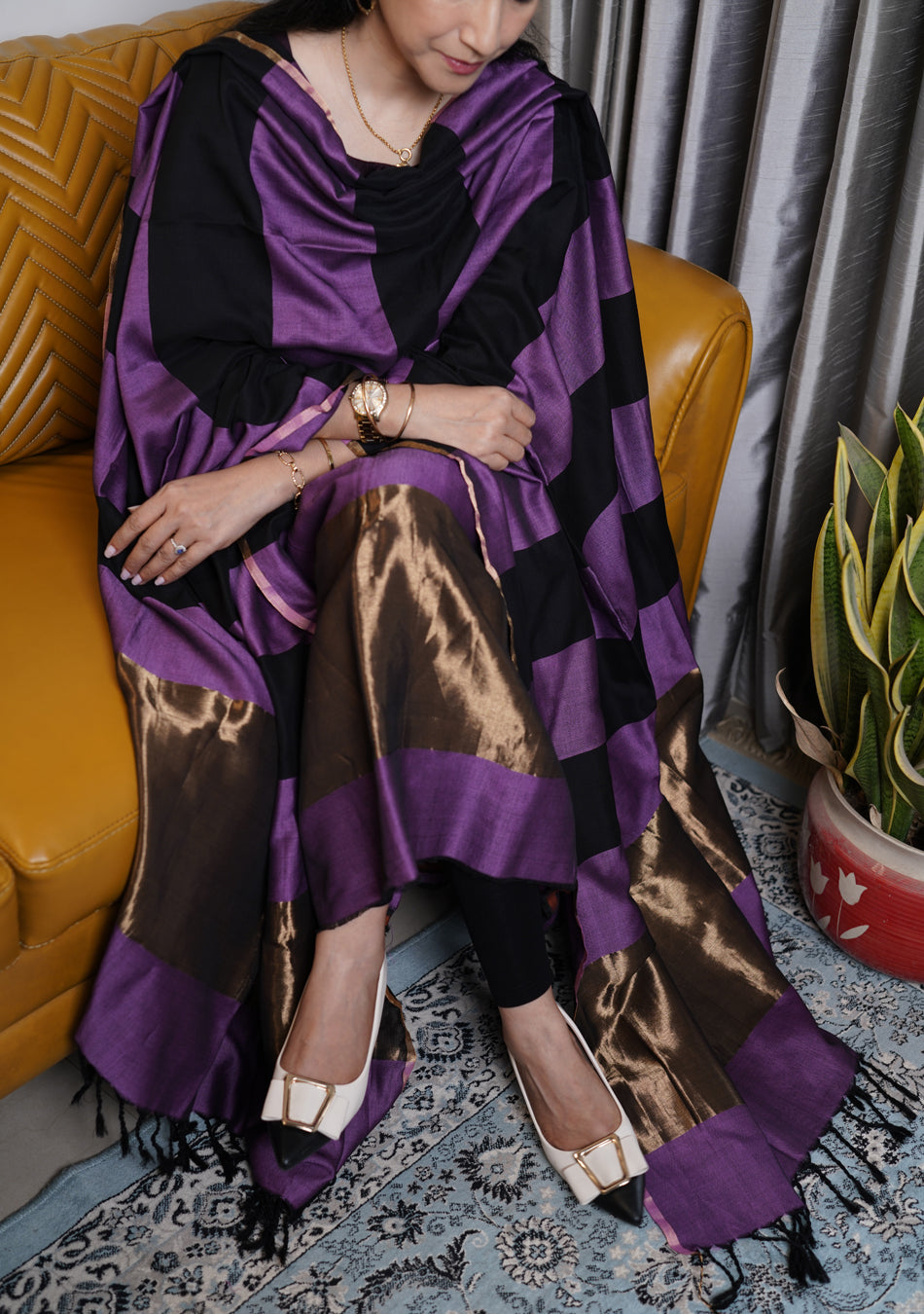 Purple and Black Maheshwari Handloom Suit