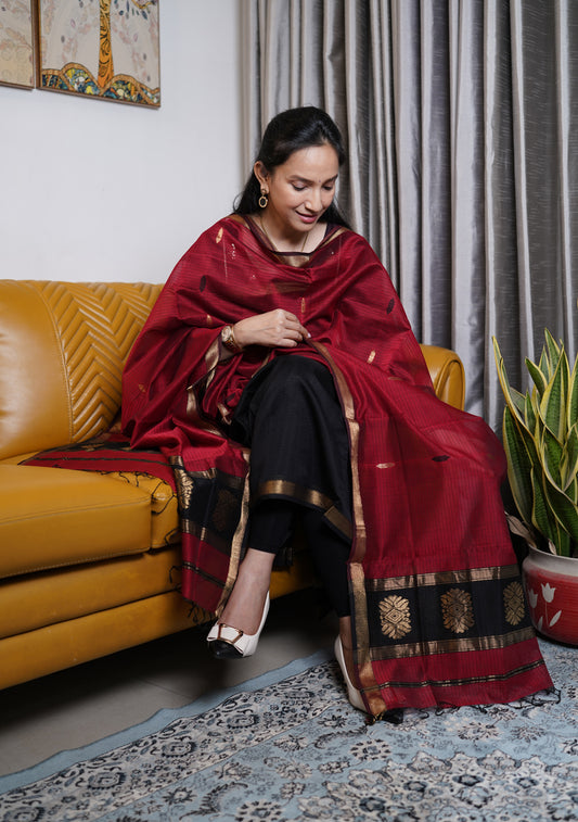 Black and Maroon Maheshwari Suit