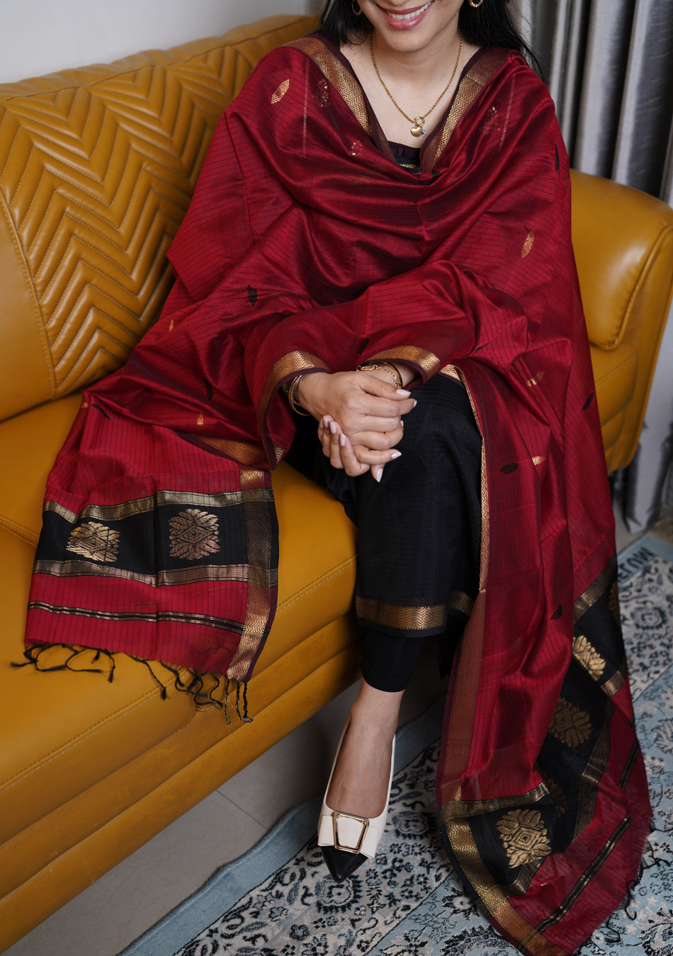Black and Maroon Maheshwari Suit