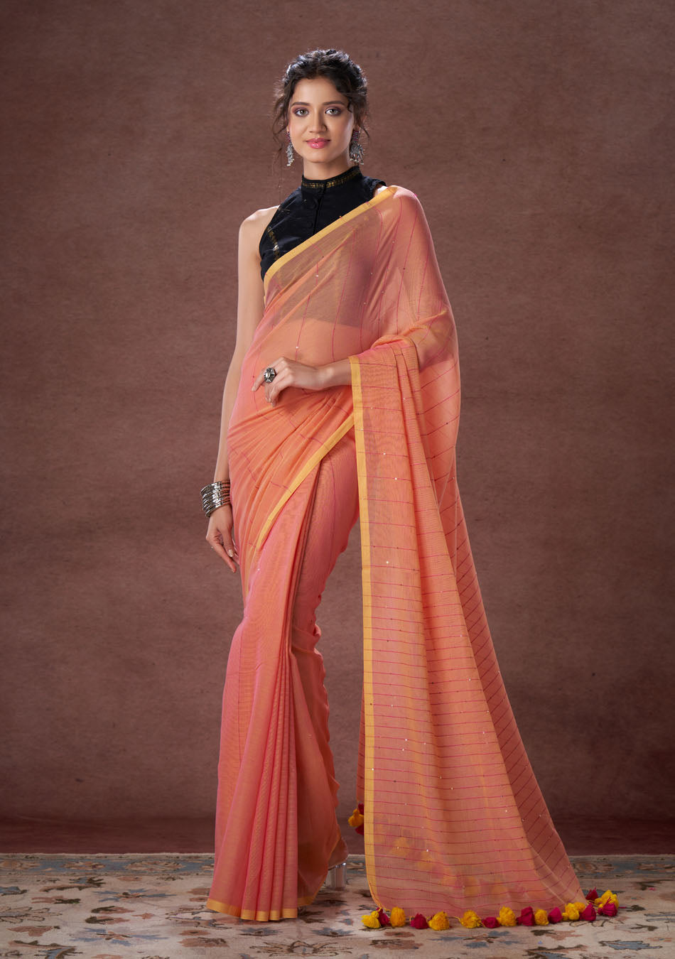 Gajari Sequence Mulmul Saree