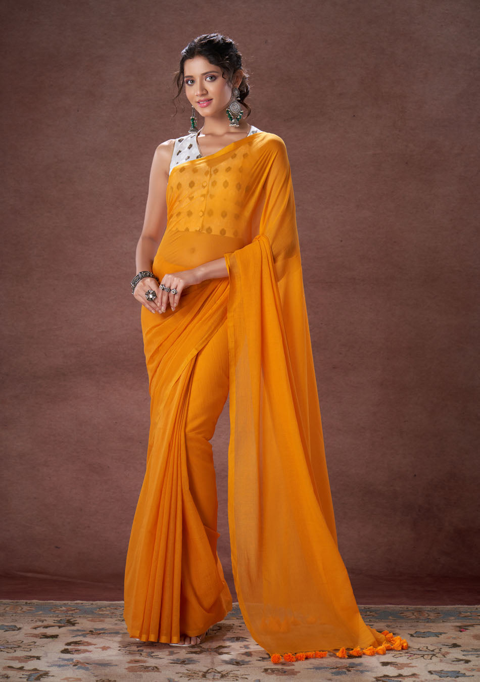 Marigold Mulmul Saree