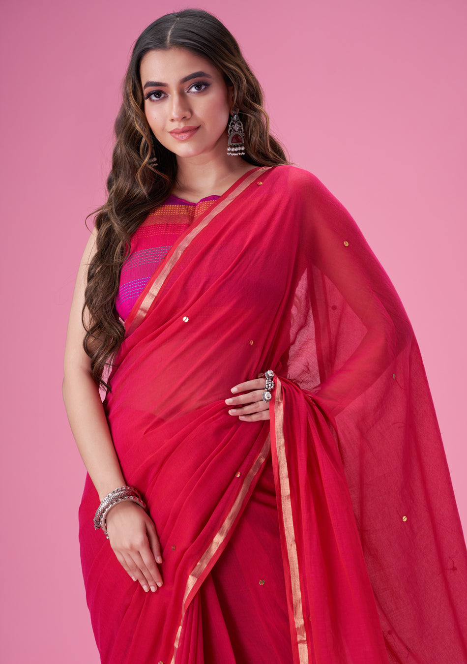 Pink Zari Mulmul