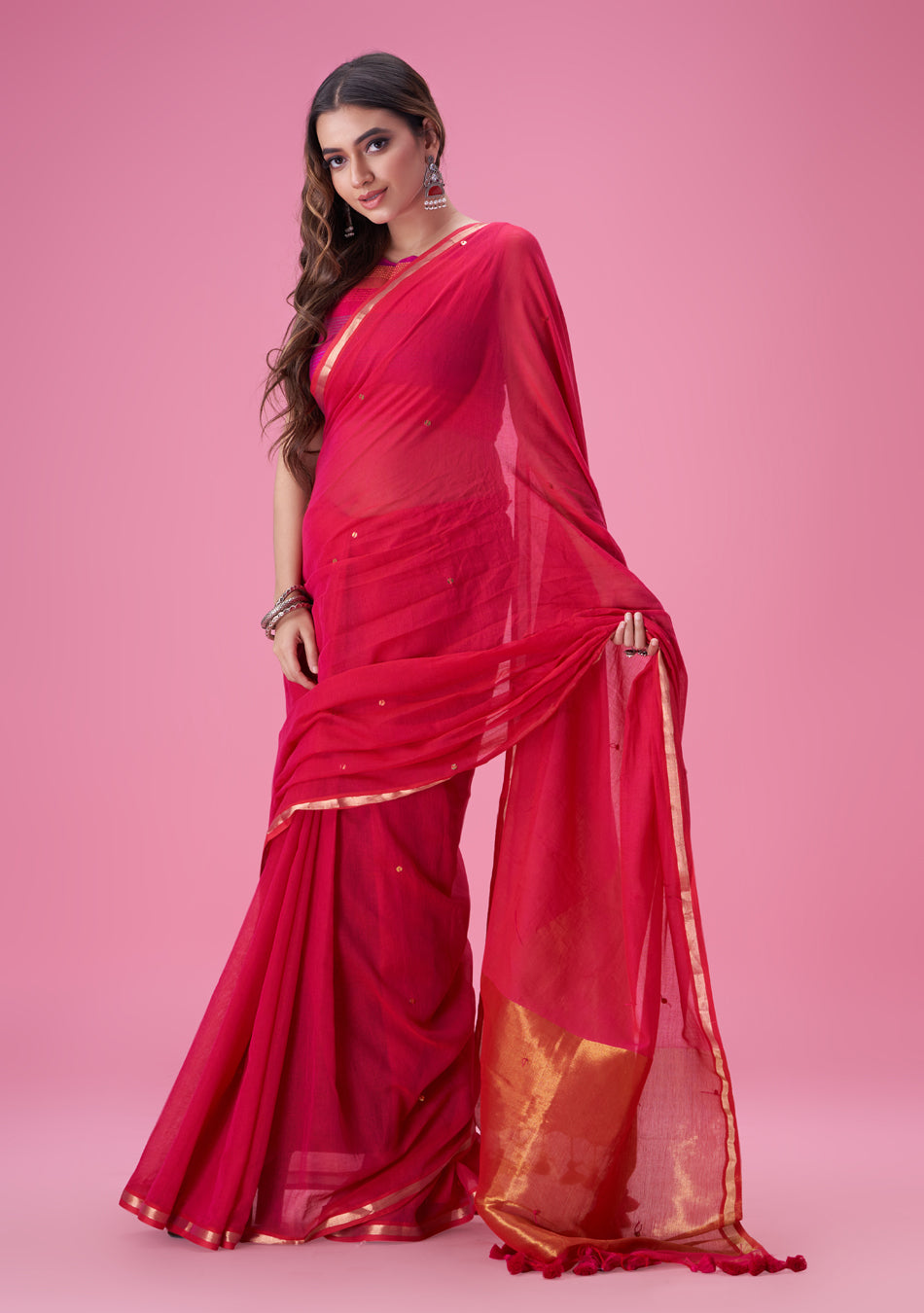 Pink Zari Mulmul