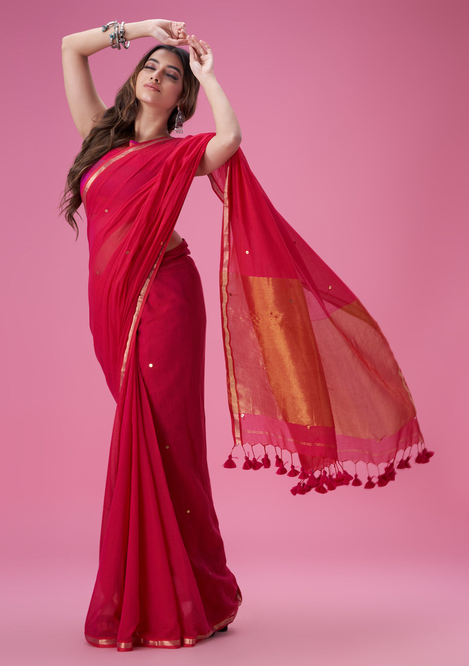 Pink Zari Mulmul