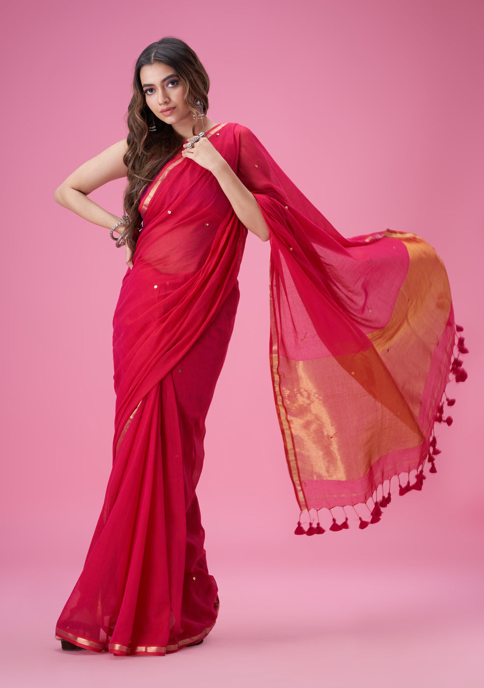 Pink Zari Mulmul