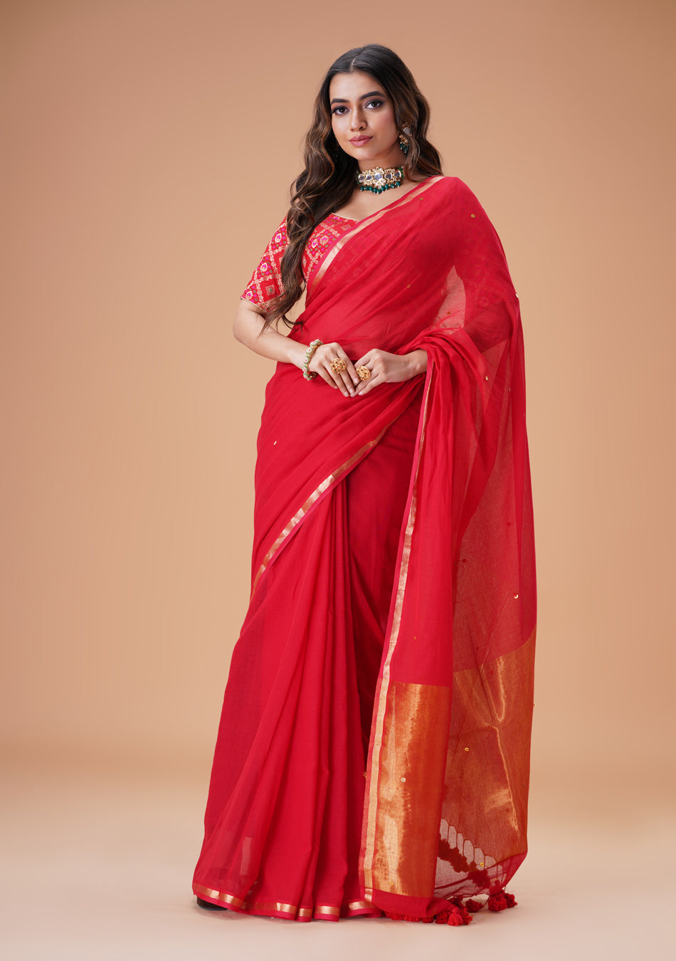 Red Zari Mulmul