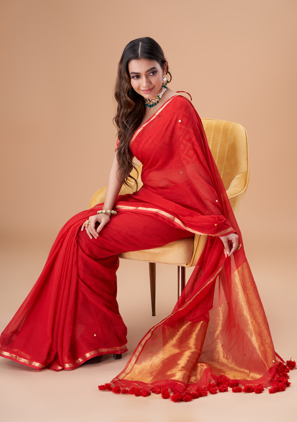 Red Zari Mulmul
