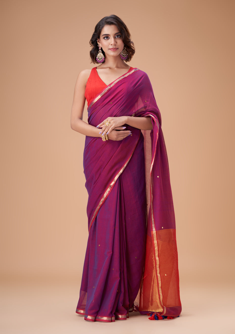 Purple Zari Mulmul
