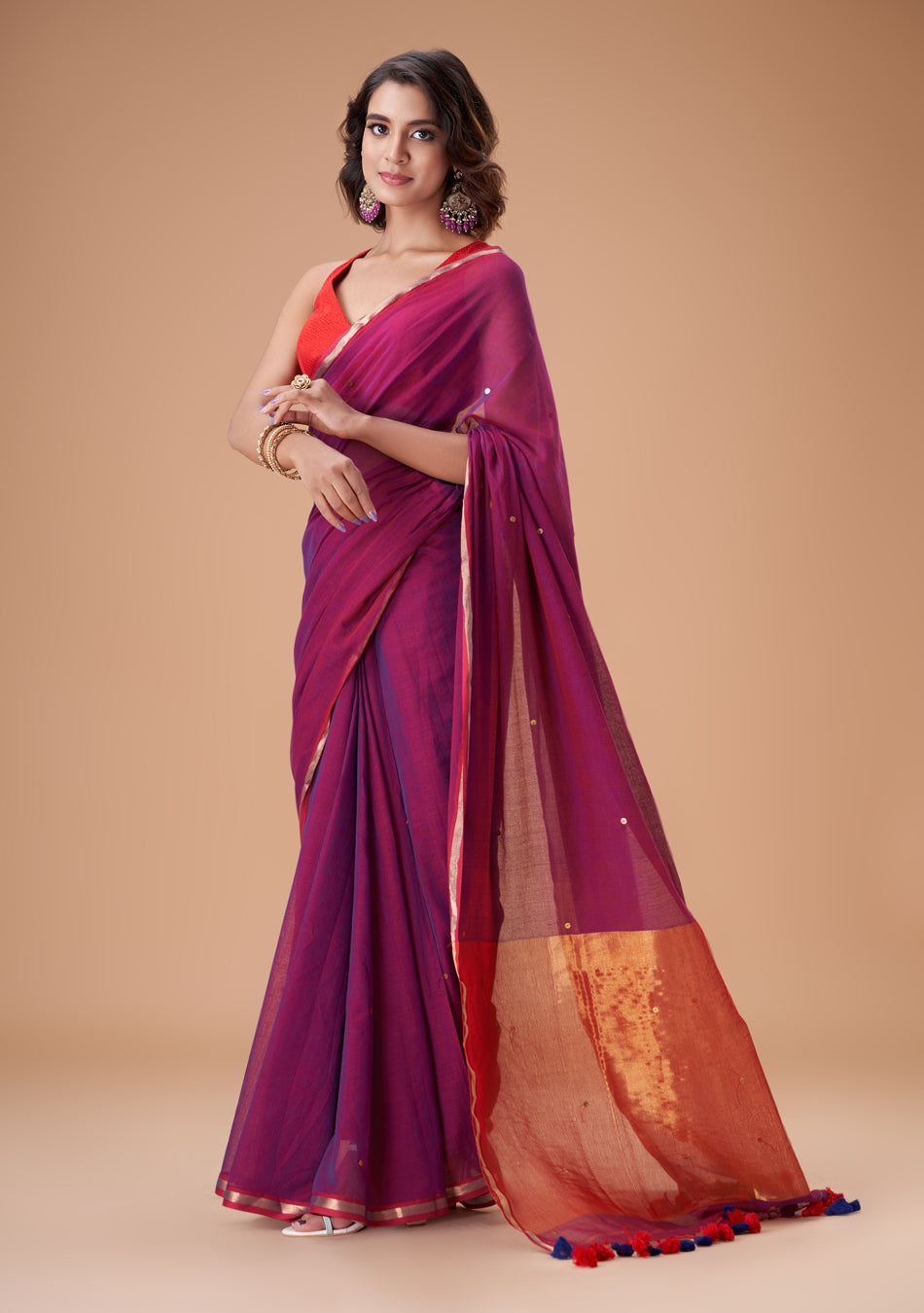 Purple Zari Mulmul