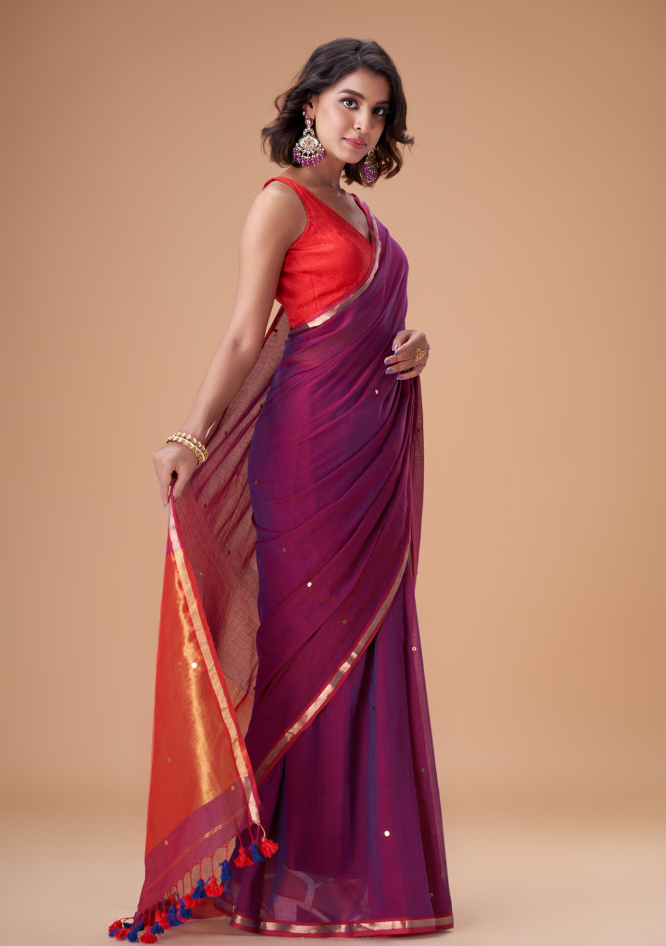 Purple Zari Mulmul