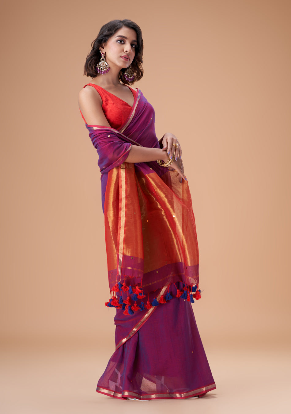 Purple Zari Mulmul
