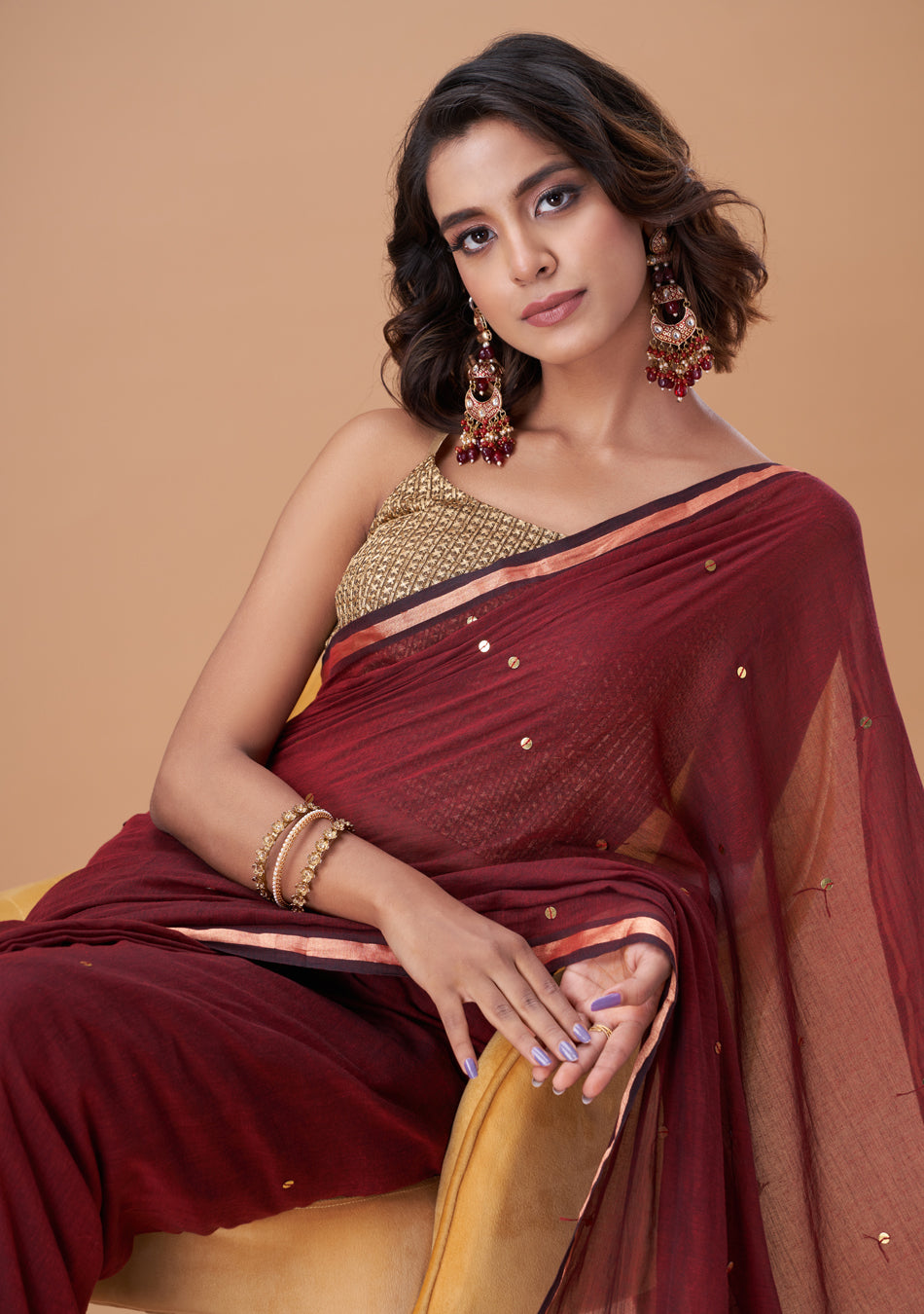 Maroon Zari Mulmul