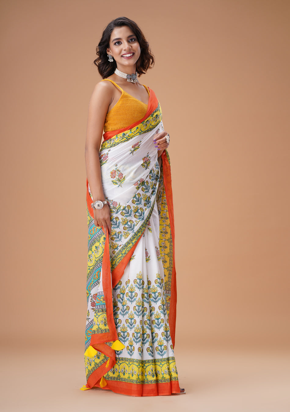 Narangi Mul Cotton Saree