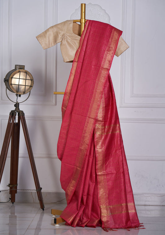 Deep pink Silk saree
