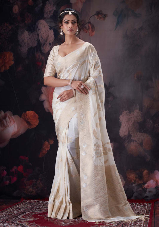 Beige Golden Gorgette Saree