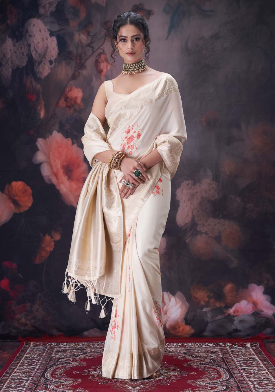 Cherry Offwhite Saree