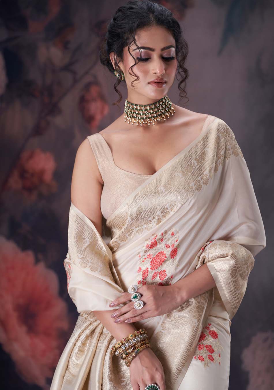 Cherry Offwhite Saree