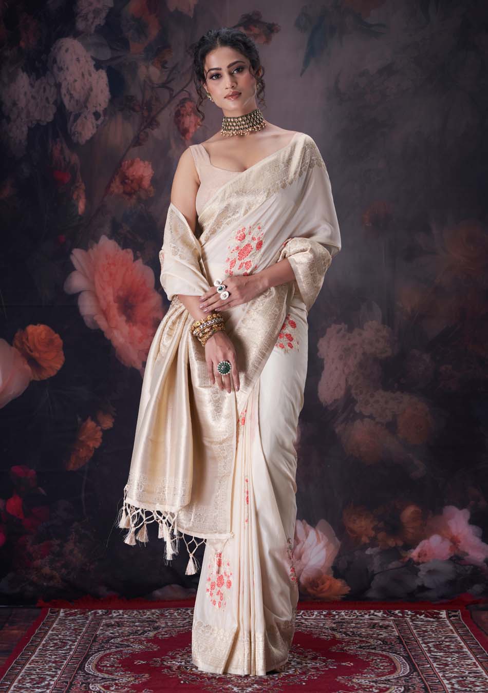 Cherry Offwhite Saree
