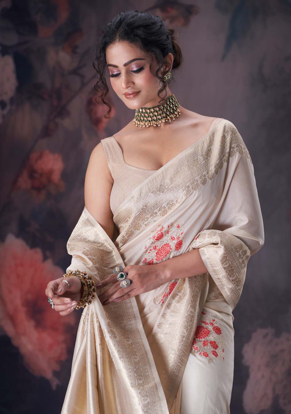 Cherry Offwhite Saree