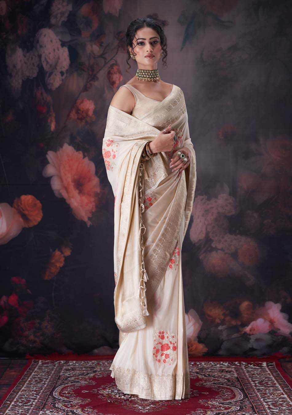 Cherry Offwhite Saree