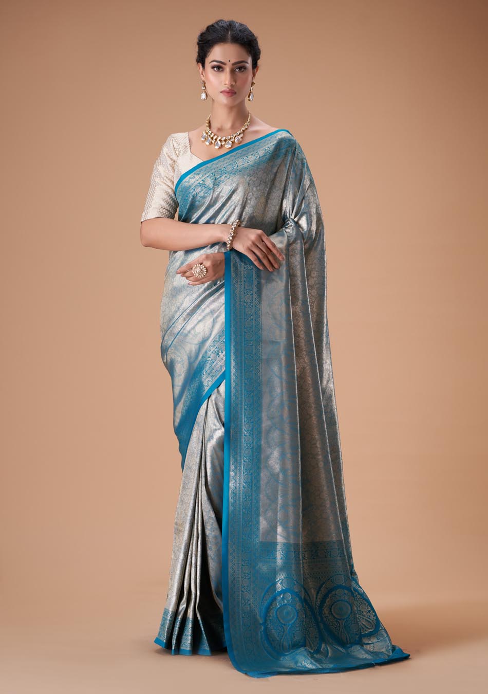 Peacock Blue Silk Saree