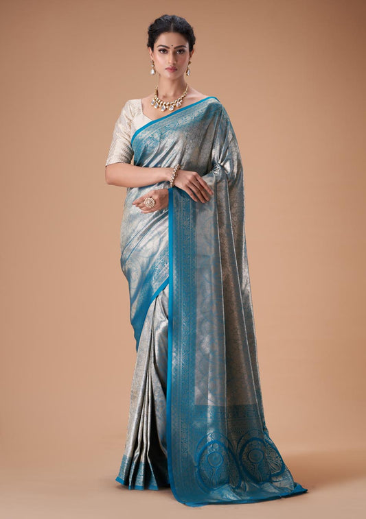 Peacock Blue Silk Saree