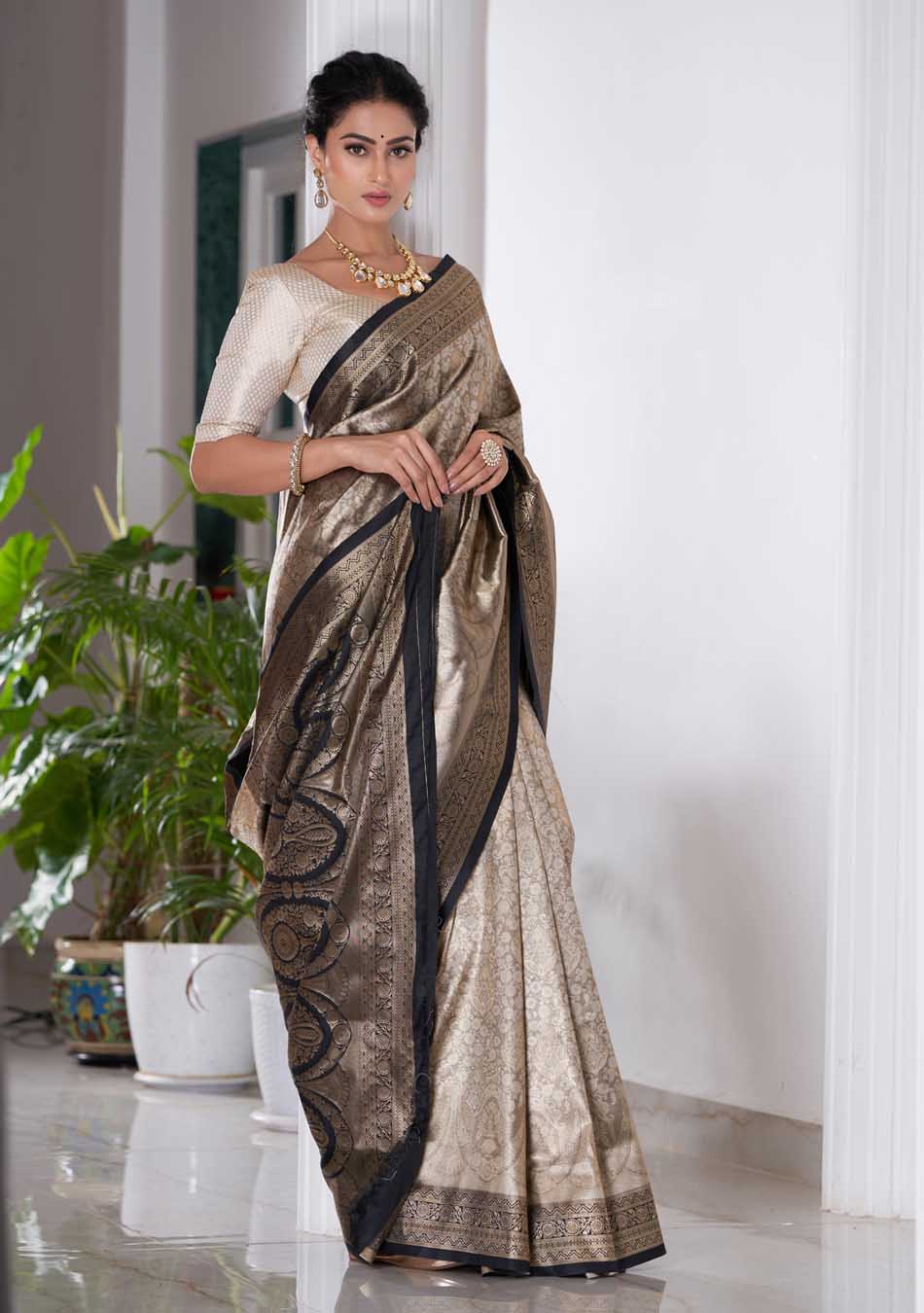 Antique Gold Silk Saree