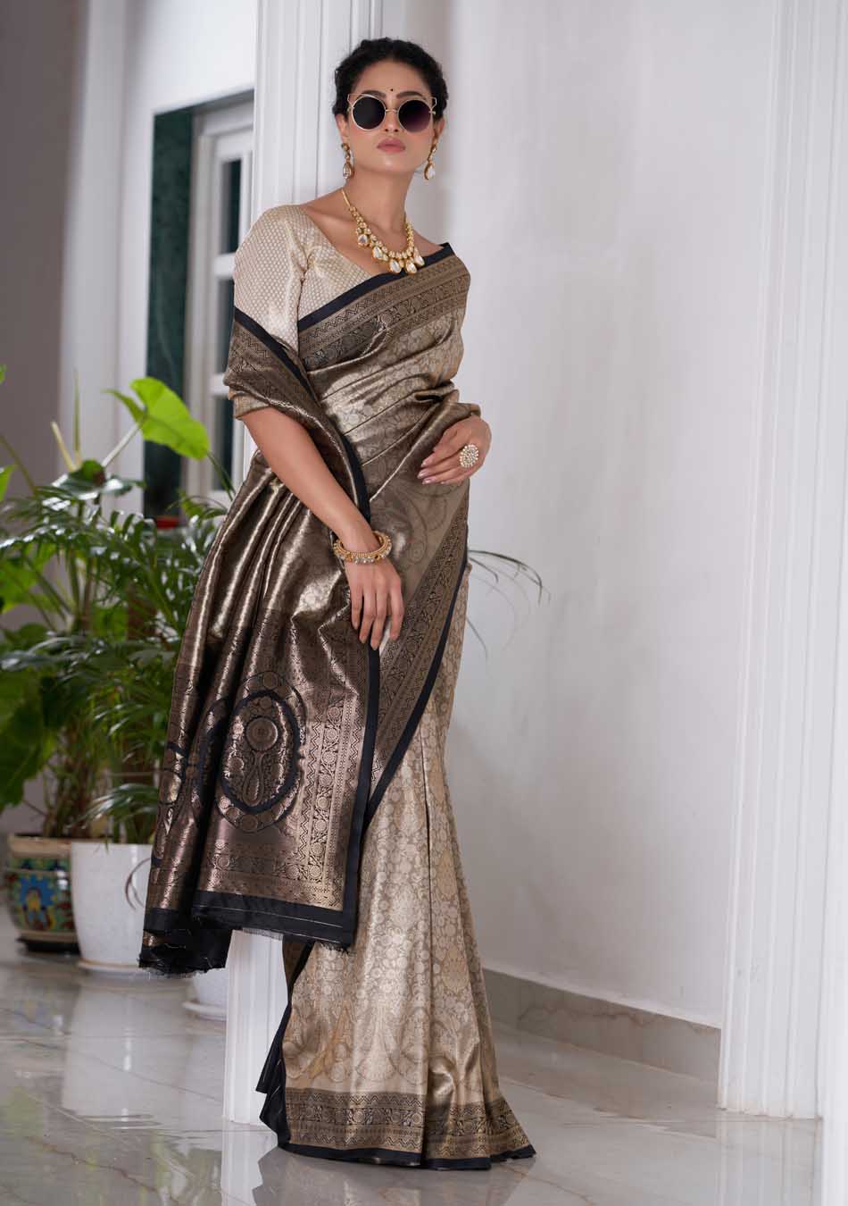 Antique Gold Silk Saree