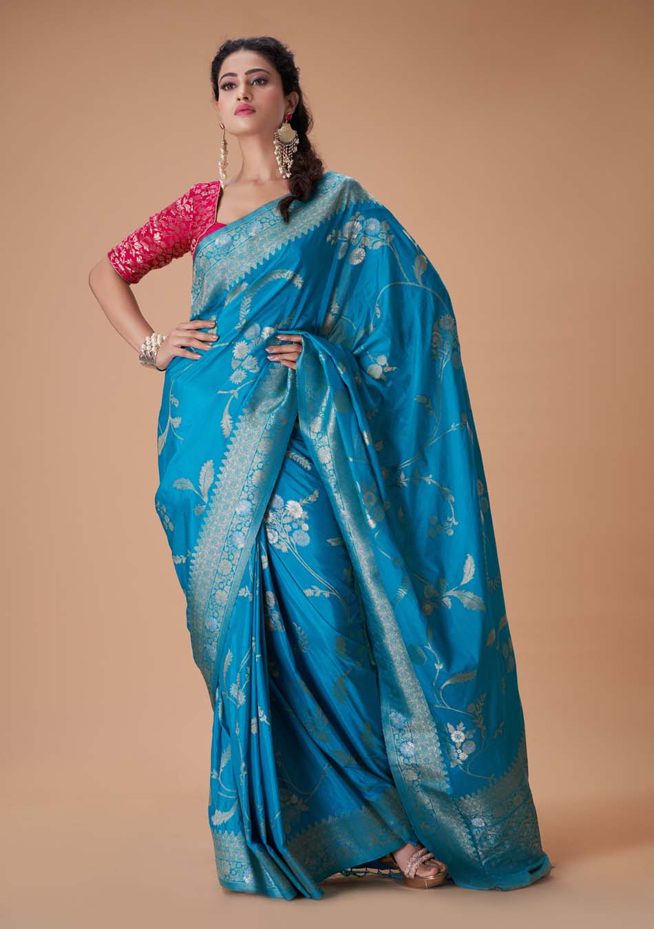 Cocktail Blue Gorgette Saree