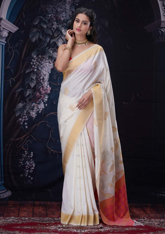 Off White Soft Silk Saree