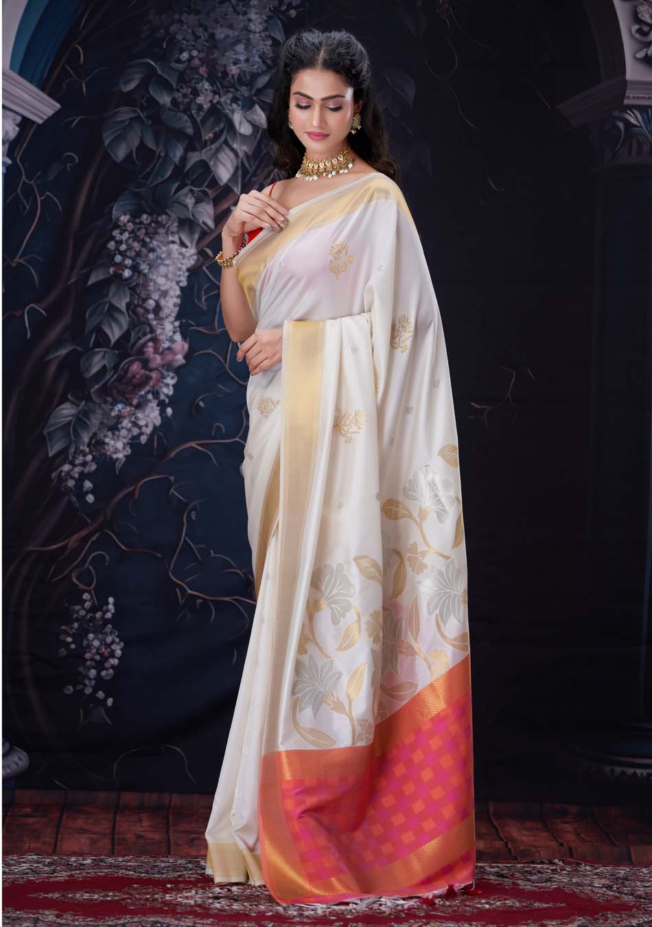 Off White Soft Silk Saree