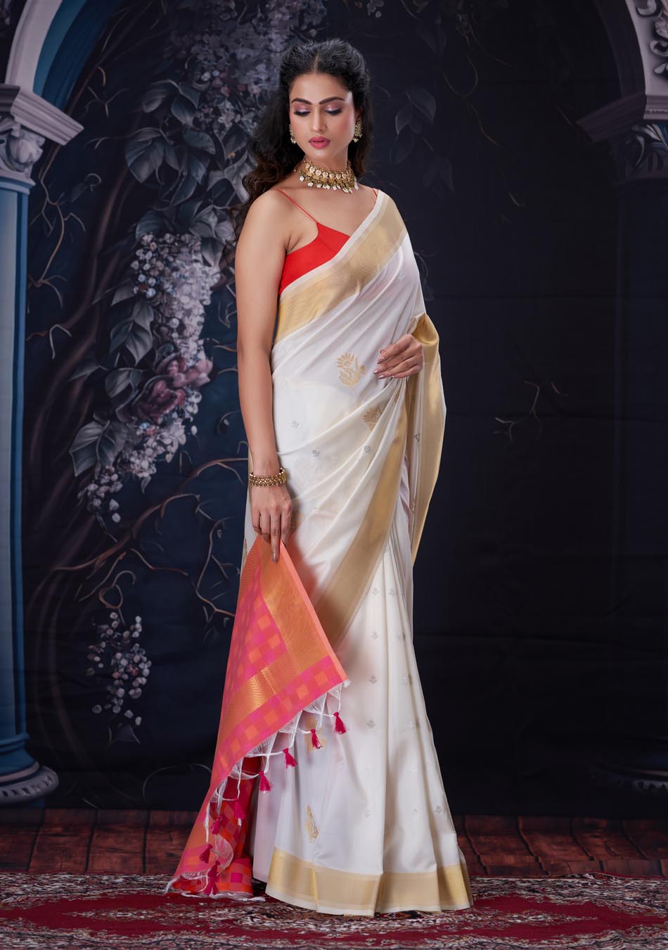 Off White Soft Silk Saree