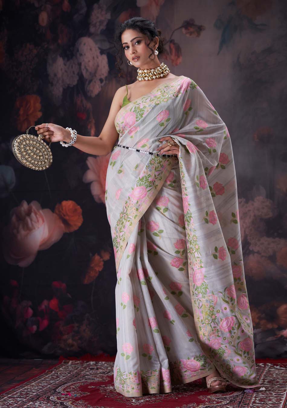 Grey Parsi Saree