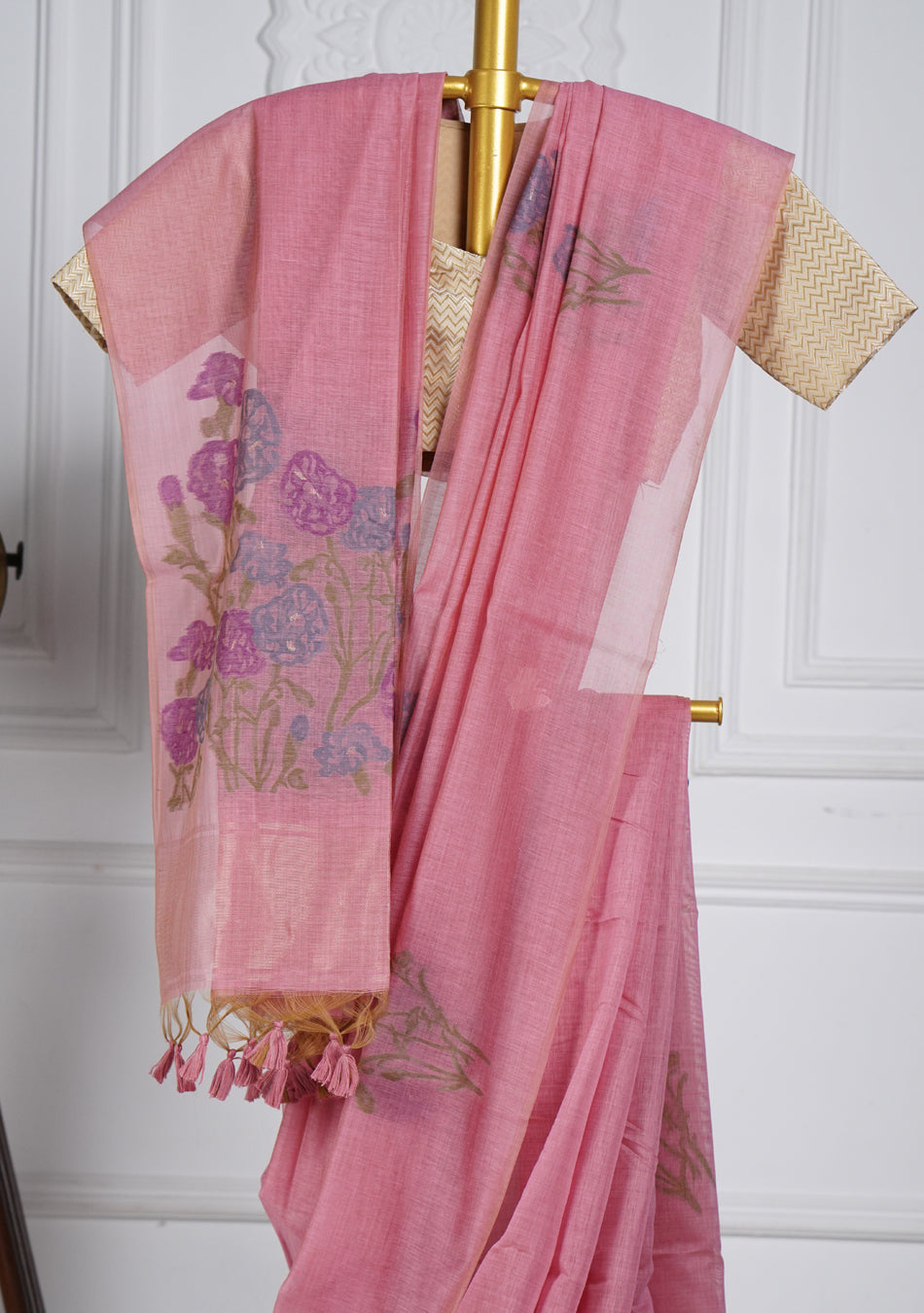 Pinkish Peach Butterfly Jamdani Saree