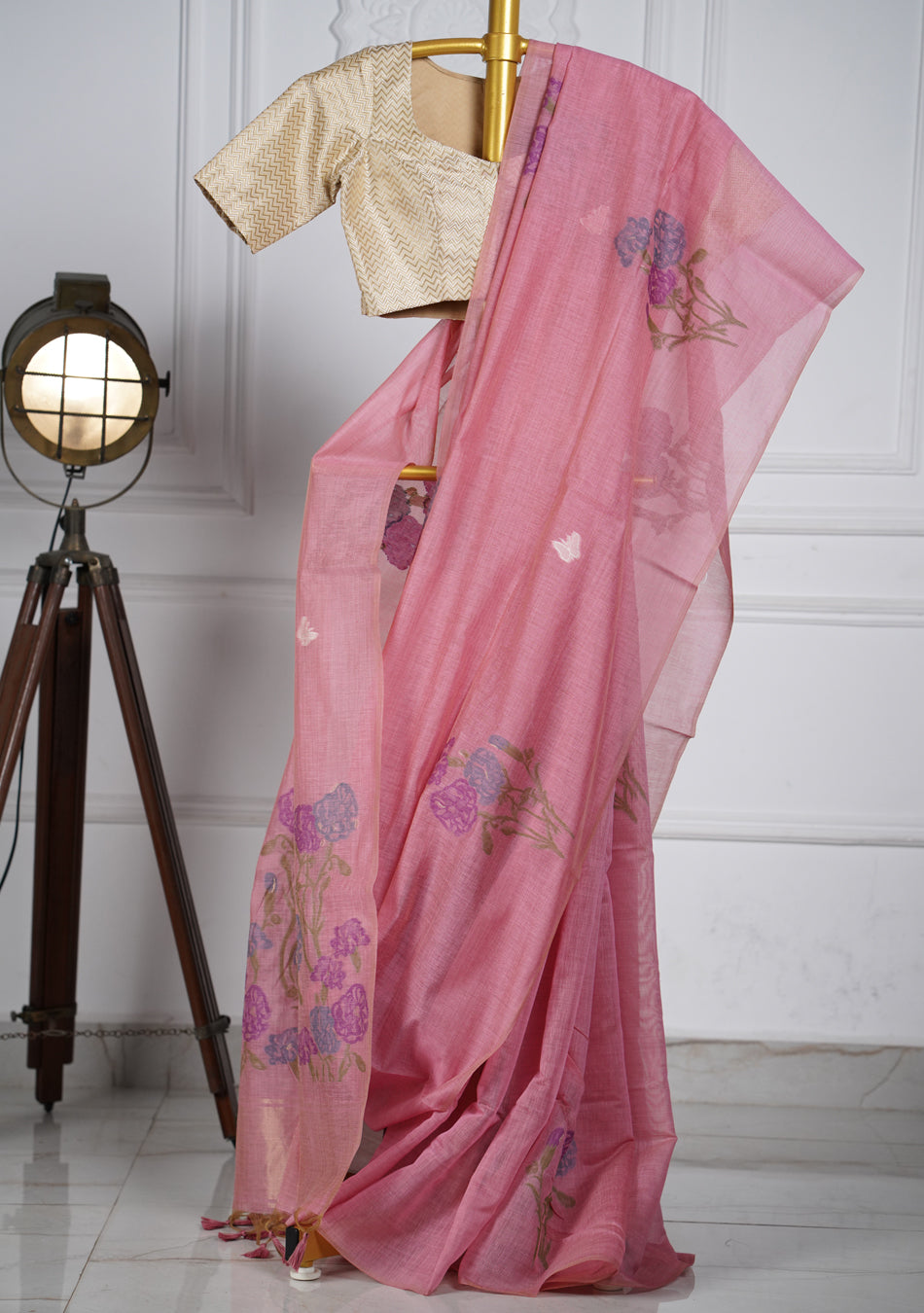 Pinkish Peach Butterfly Jamdani Saree