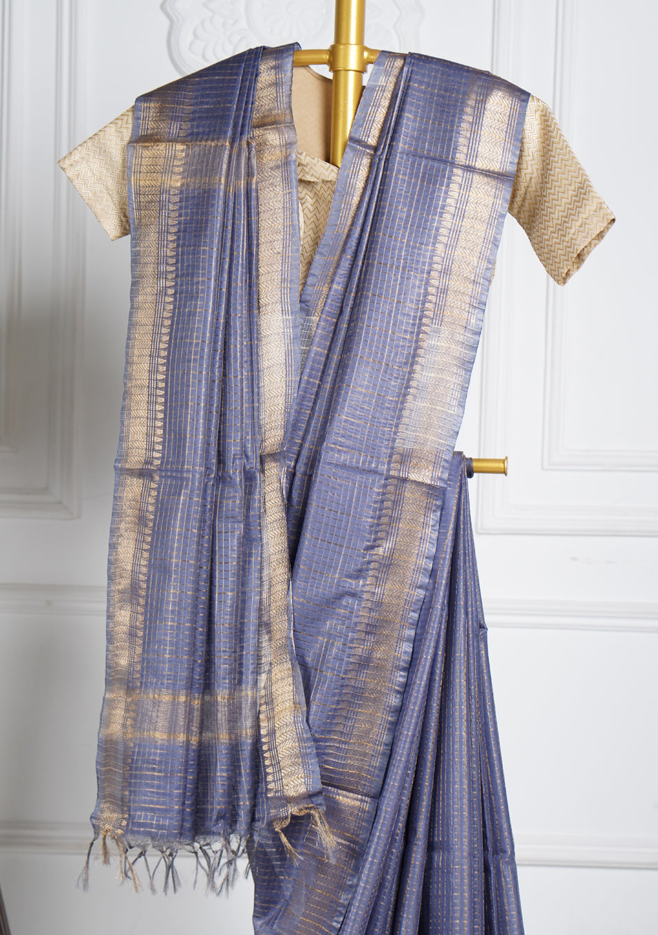Ash Blue Silk Saree