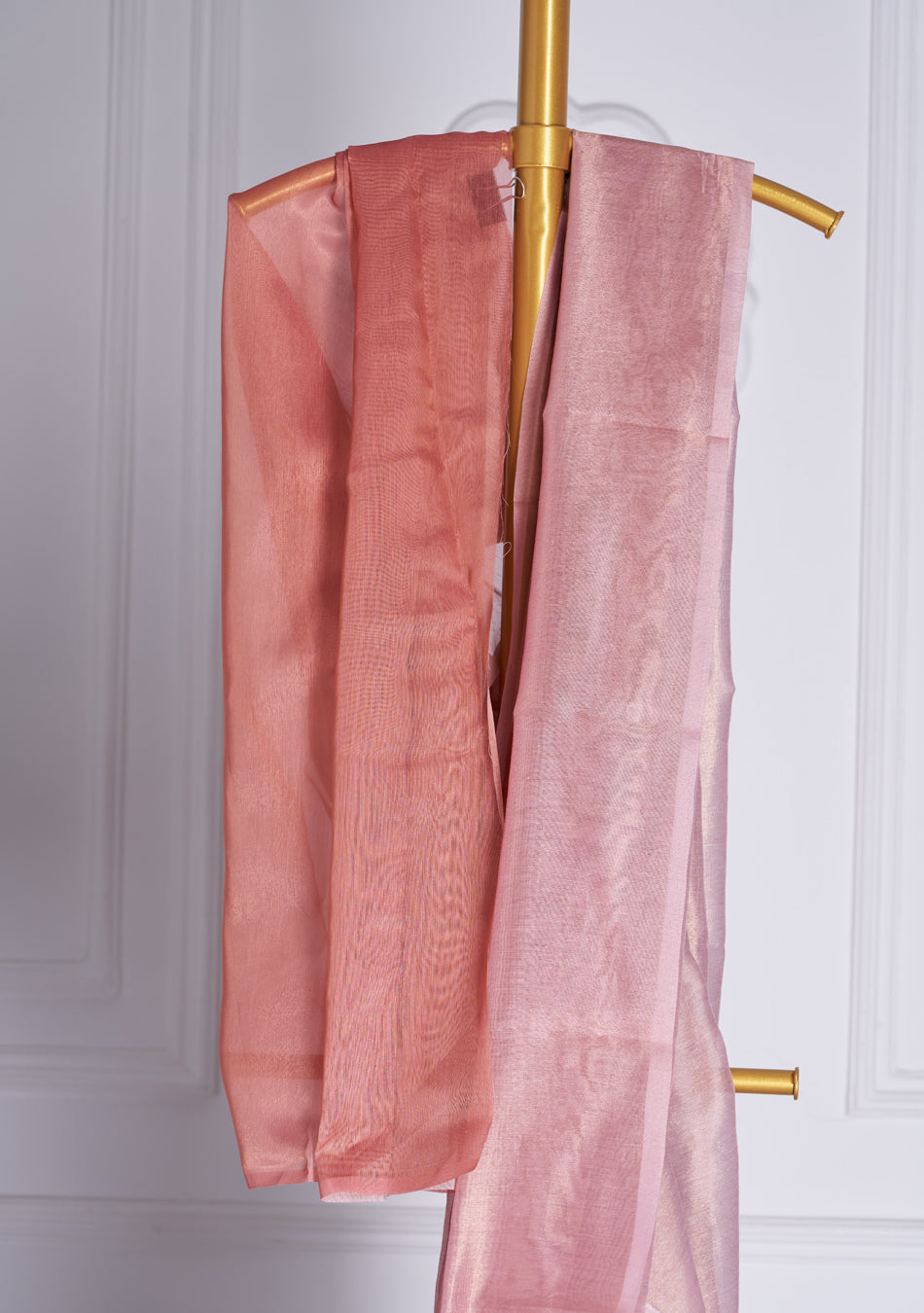 Pinkish Organza Crushed Saree