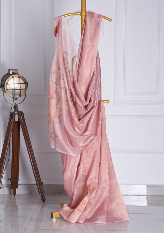 Pinkish Organza Crushed Saree