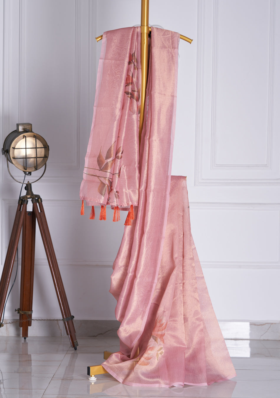 Pinkish Organza Crushed Saree