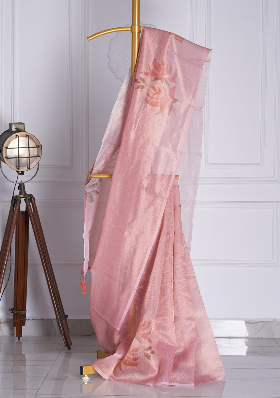 Pinkish Organza Crushed Saree